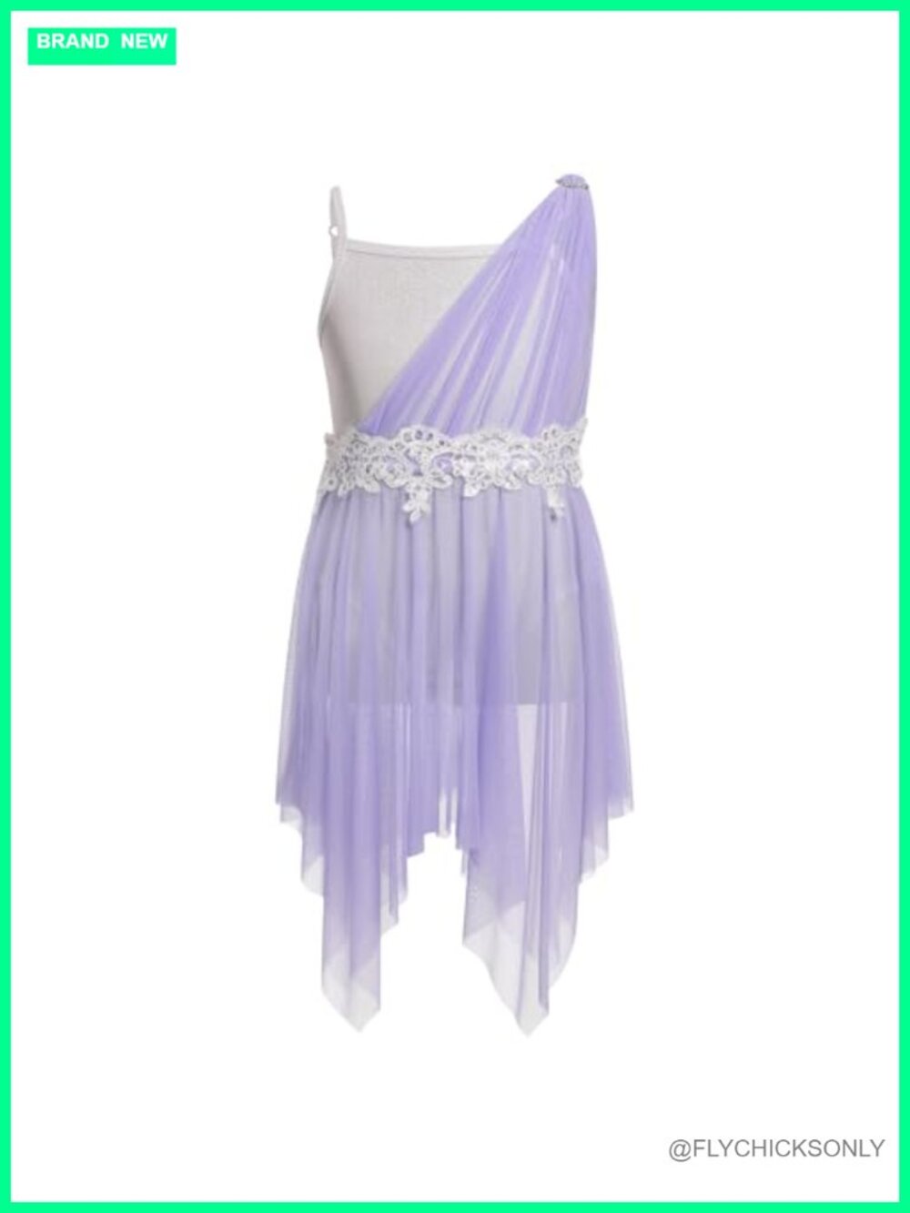 Girls Lyrical Dance Dress One Shoulder Asymmetric Handkerchief Mesh Tulle